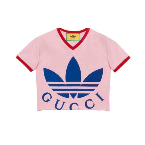 Gucci Adidas Cropped Pink Womens Short Sleeve T Shirt Rare - Picture 1 of 9
